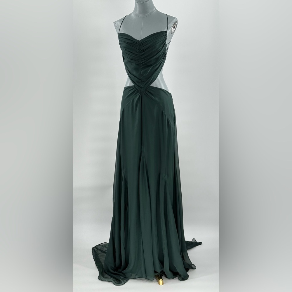 🆕 CULT GAIA 🧿 NWOT Aphea Silk Cut Out Backless Dress, Forest Green - Sz US 8